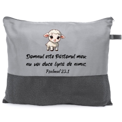 Paturica pufoasa in husa, gri, Domnul este Pastorul meu